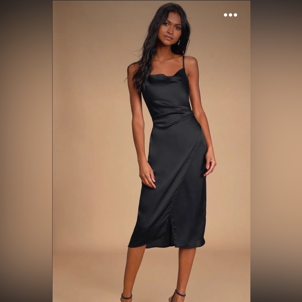 LULUS black satin midi dress